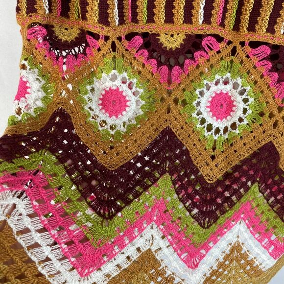 SO‎ Goods for Life Granny Square Crochet Midi Skirt Women XL Mustard Boho Hippie - Picture 4 of 10